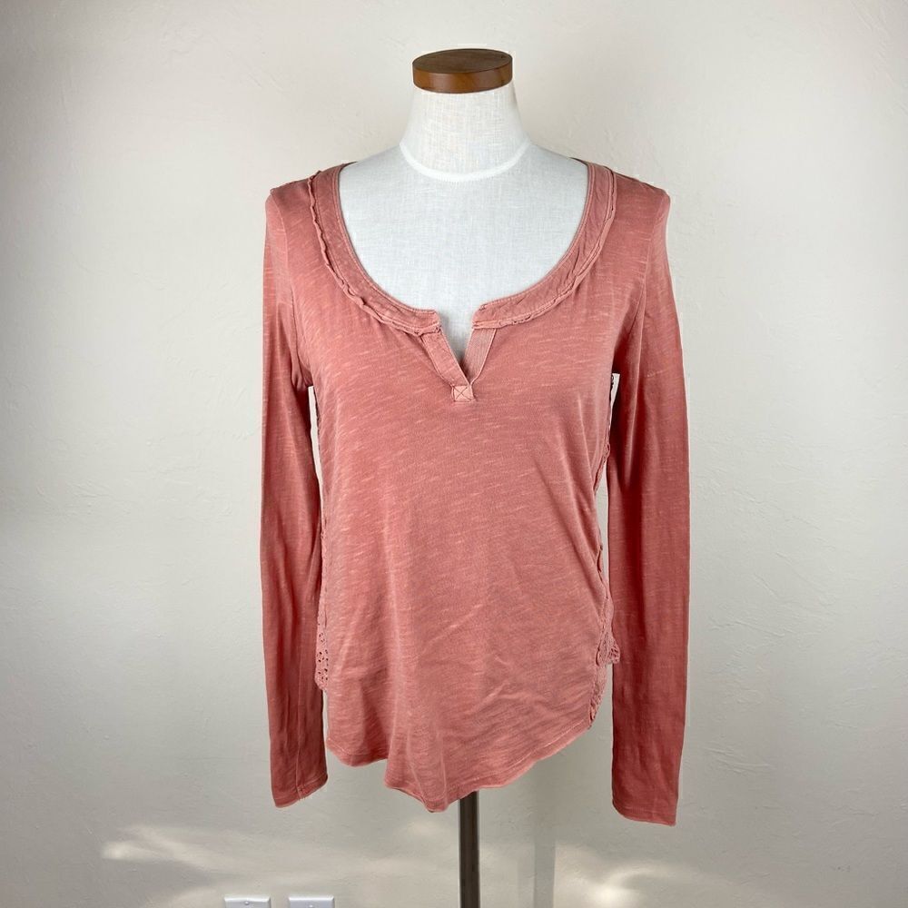 Free People Crochet-Back Long Sleeve Top - Burnt Orange